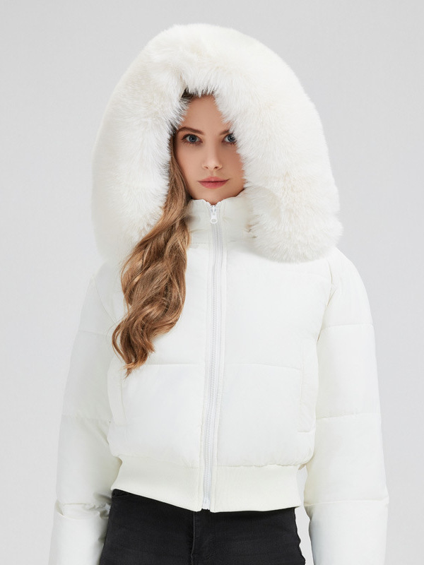 Picture of Foreign trade cross-border 2025 winter fur collar hooded waist thickened short down cotton jacket women