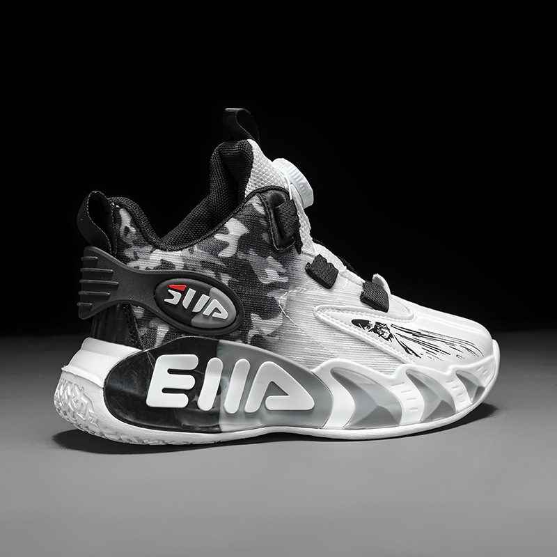 Children's Shoes, Boys' Basketball Shoes, Spring and Summer New Mesh Breathable Sports Shoes, Rotary Button Running Shoes for Middle and Large Children