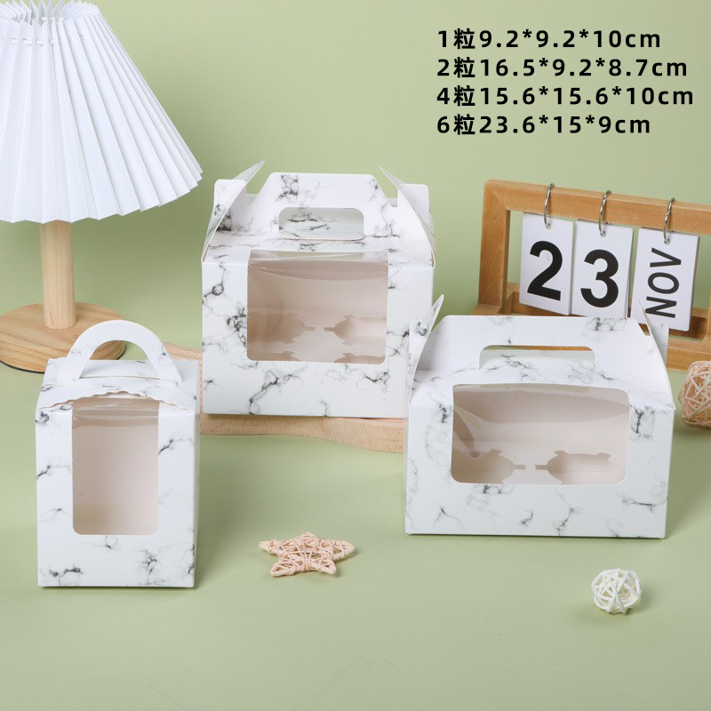 Marble pattern portable Muffin box round cupcake box round hole souffle box spot wholesale