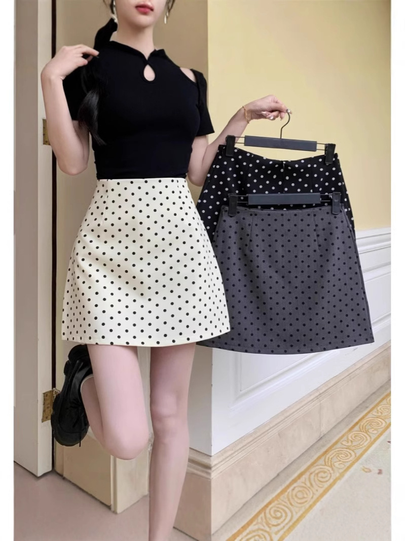 French Girl's apricot Wave Dot Skirt Women's 2024 Autumn Design Sense Niche High Waist Hip A- line Skirt for Women