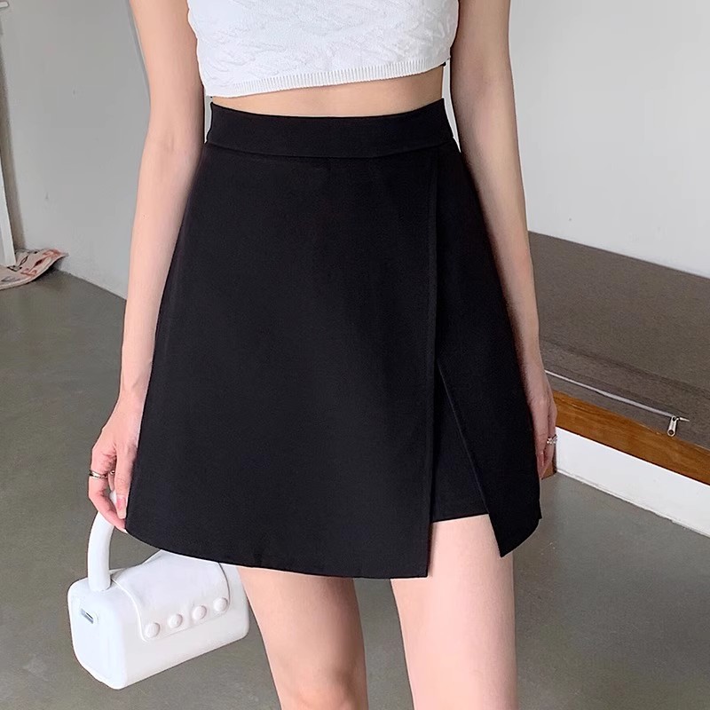 plus size chubby girl Solid Color British Style Split A- Line Skirt Pants Women's 2024 Summer Thin Careful High Waist Slimming Skirt