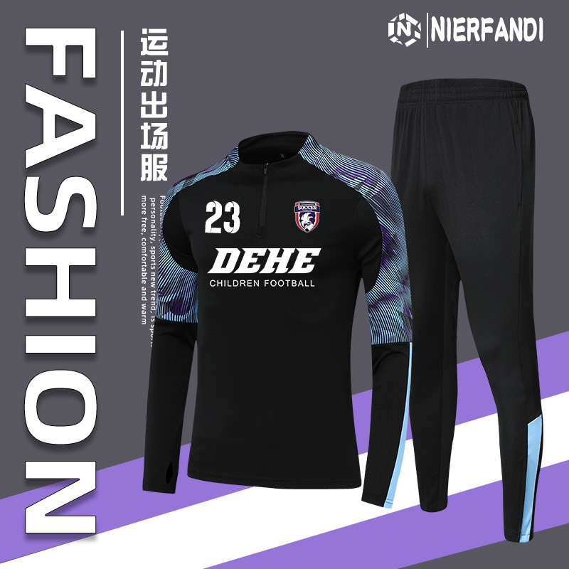 Football Training Clothes Winter Long-sleeved Sports Suit Track and Field Competition Team Clothes Outfit Children's Men's Football Clothes Printing