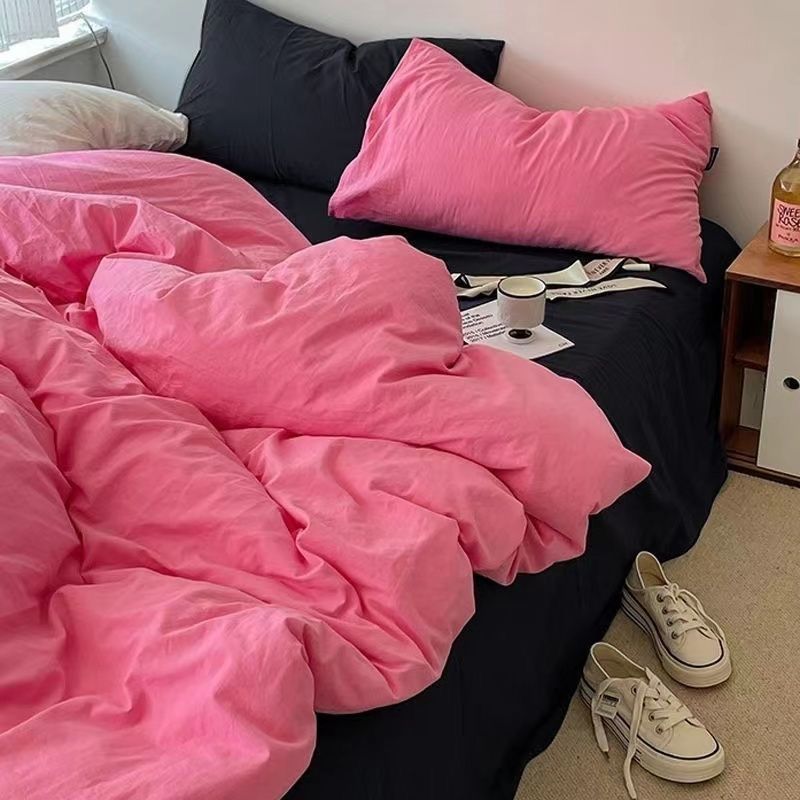 Picture of Washed Cotton Bed Sheet Four-Piece Set, Fresh Style Duvet Cover, Simple Ins Student Dormitory Three-Piece Duvet Cover Set
