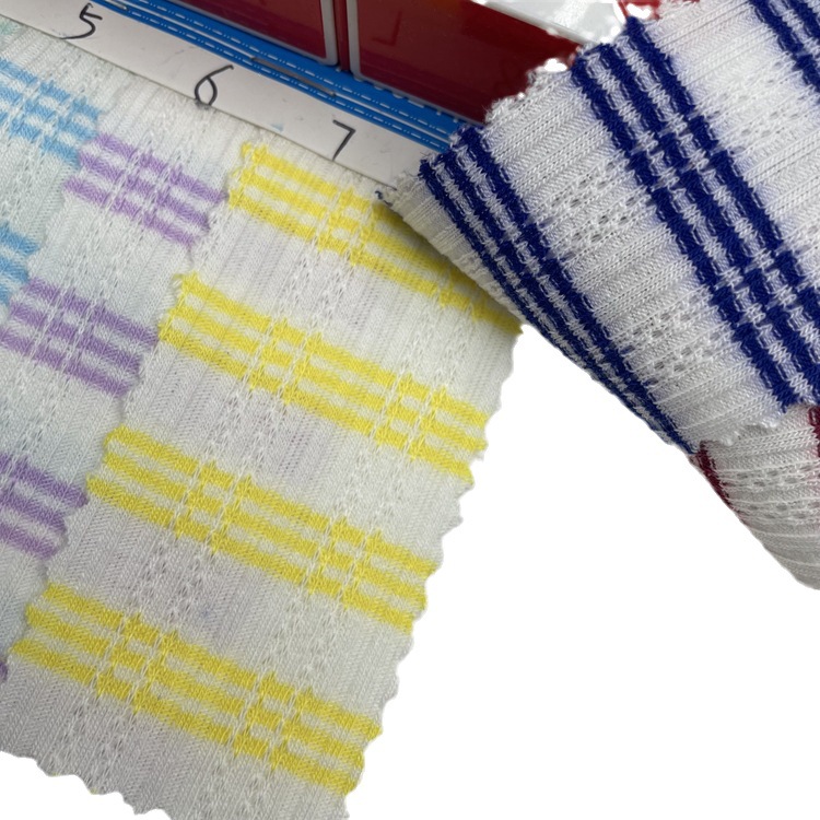 Picture of In stock supply knitted yarn-dyed rib jacquard 220g TR yarn-dyed long-time fancy rib pit casual fabric
