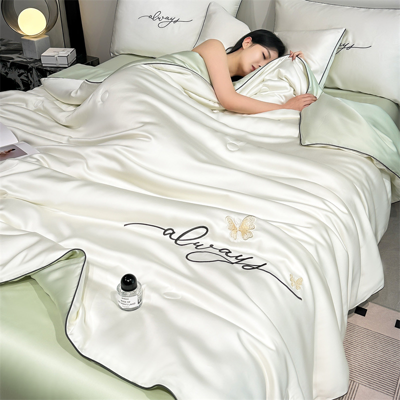 Picture of Class A Washing Ice Silk Embroidery Summer Quilt Four-Piece Set Air-Conditioned Quilt Sleeps Naked Summer Cool Quilt