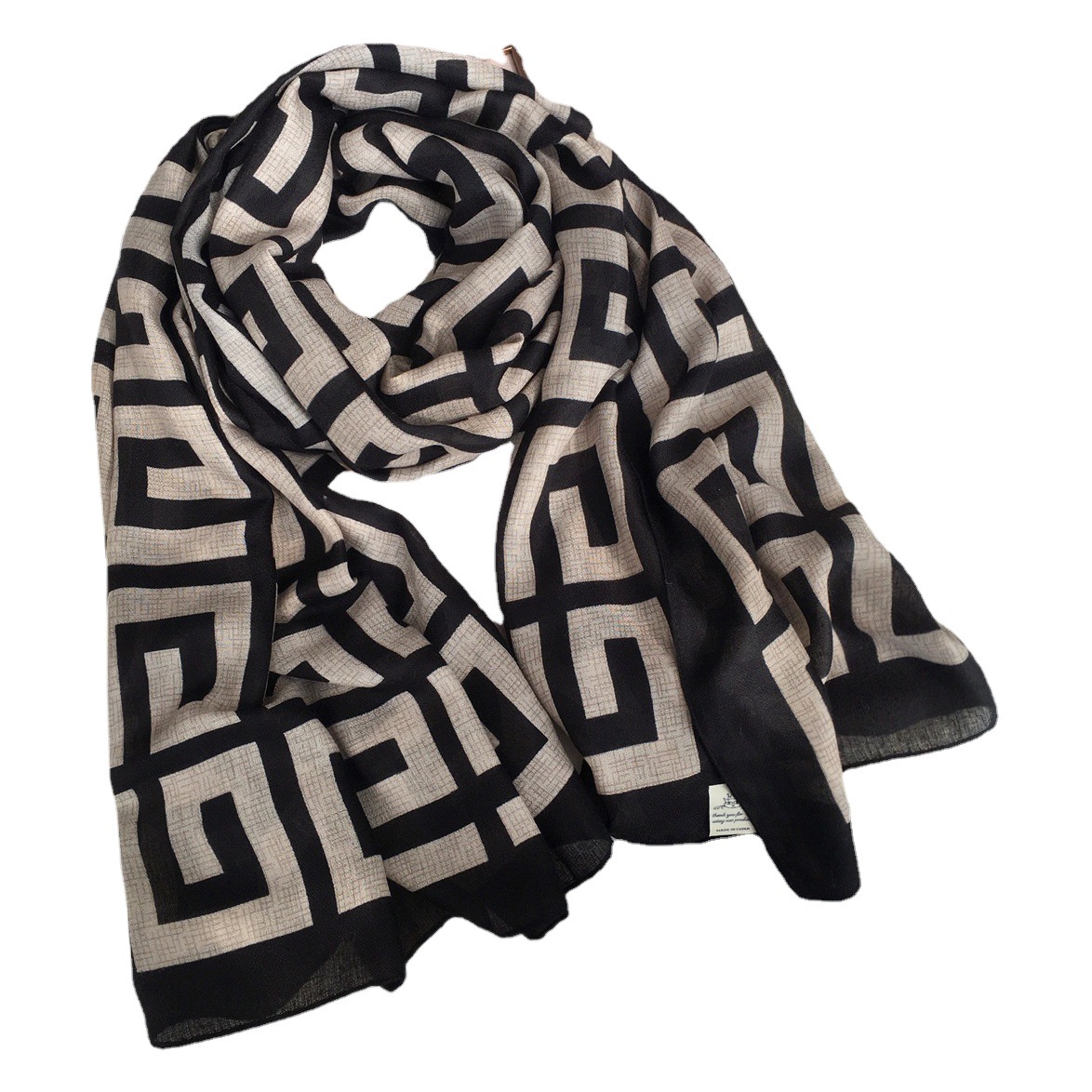 Women's silk scarf spring and autumn fashionable winter linen scarf oversized shawl dual-use versatile thin cotton and linen scarf