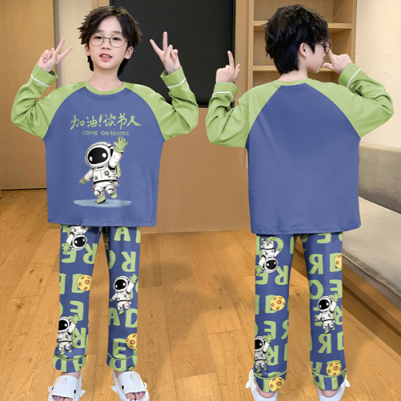 Picture of 2025 Kids Ins Spring and Autumn Long Sleeve Children's Round Neck Imitation Cotton Pajamas for Boys and Girls suit Home Clothes