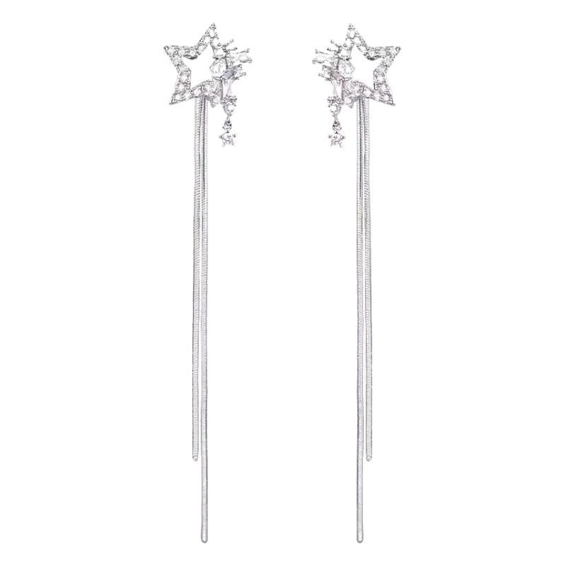 Star tassel earrings for women 2023 new popular South Korea elegant light luxury niche long high-grade light luxury earrings