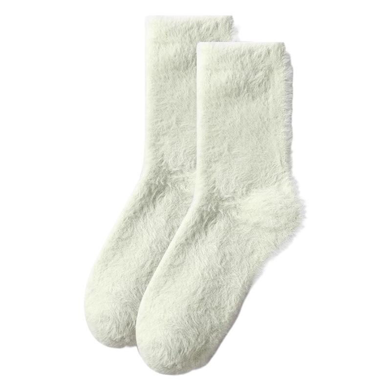 Solid color mink velvet socks women's mid-calf length socks autumn and winter fleece-lined thickened warm confinement postpartum furry sleep stockings