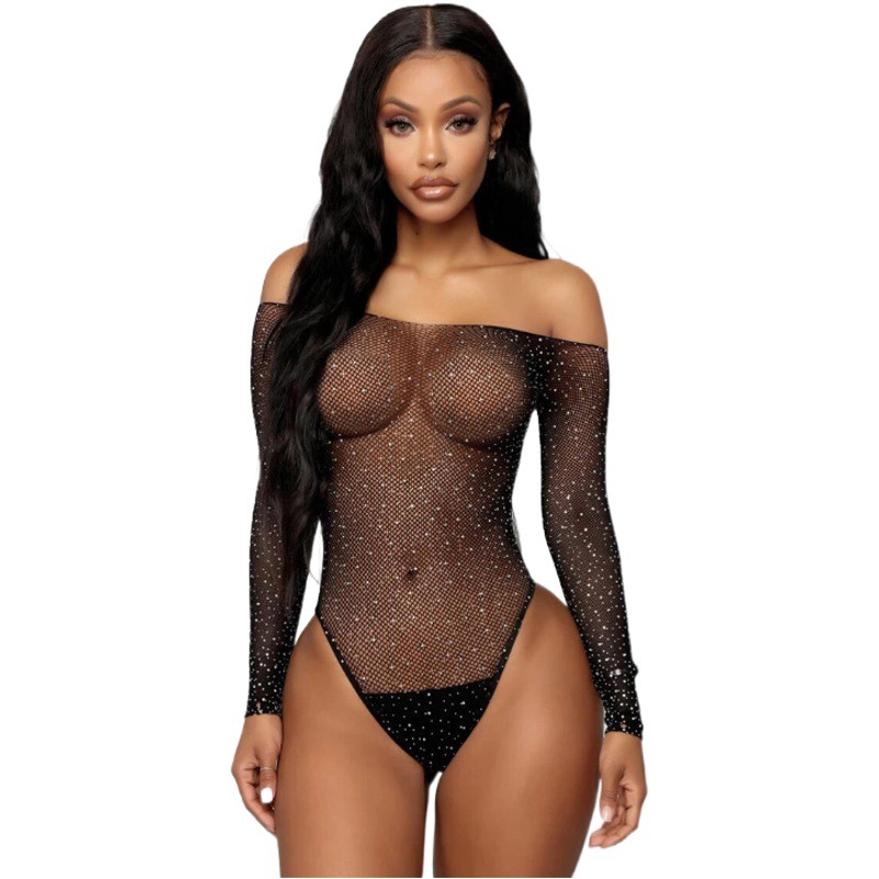 Amazon European and American Hot Diamond Bikini Sexy Lingerie Dot Diamond Gypsophila Cross-Border Mesh Uniform Temptation T1006