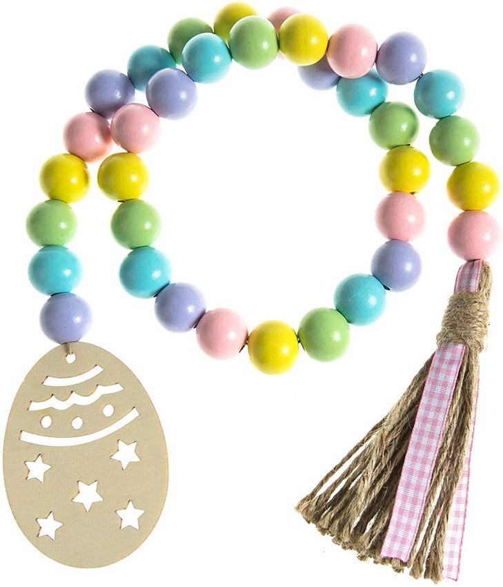 Picture of Easter Bunny Fringed Wooden Beads Garland Decoration, Amazon Farmhouse Country Village Beads Holiday Decoration