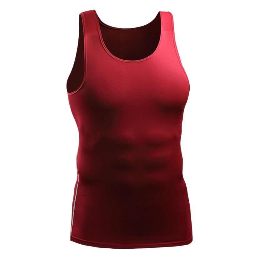 Summer New Sports Vest Men's Tight Fitness Running Suit Solid Color Elastic Sleeveless Quick-drying Tops Training Suit