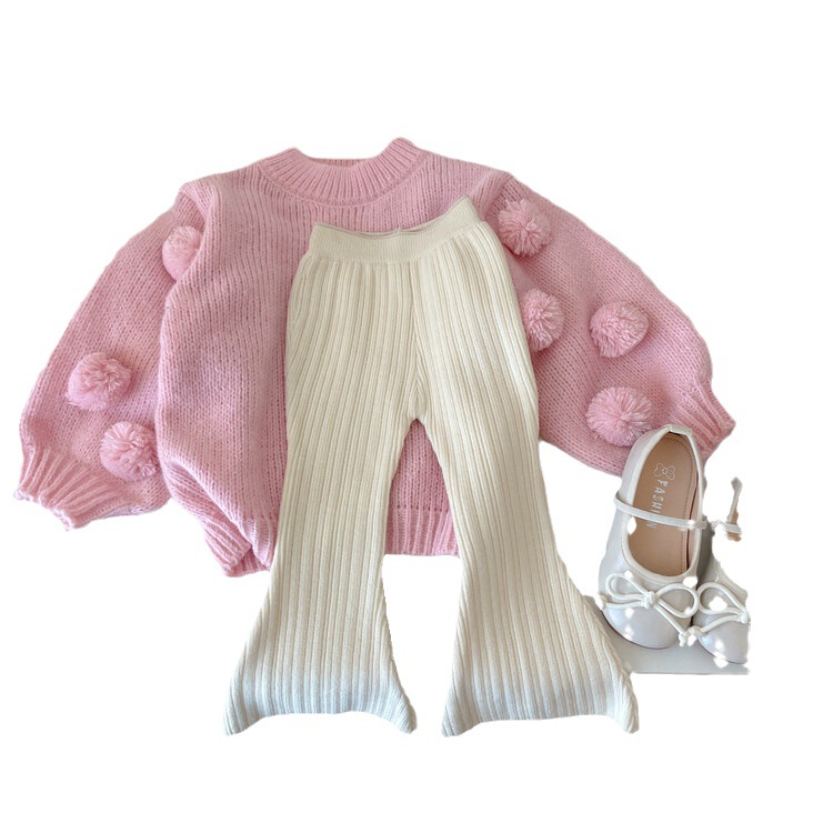 Picture of Girls Pullover Sweater 2025 Autumn and Winter New Korean Style Kidsren's Style Baby Girl Red Lantern Sleeve Fur Ball Sweater