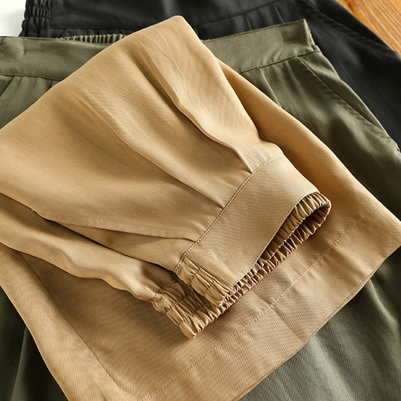 Semi-elastic High-waist Wide-leg Shorts Women's Summer Five-point Pants Large Size Loose Slimming Thin Khaki Pants Casual Outer Wear