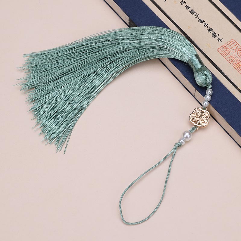 Picture of Pearl Fan Ancient Style Tassel Waist Pendant Fan DIY Tassel Chinese Han Dynasty Cheongsam Car Hanging Tassel Pendant