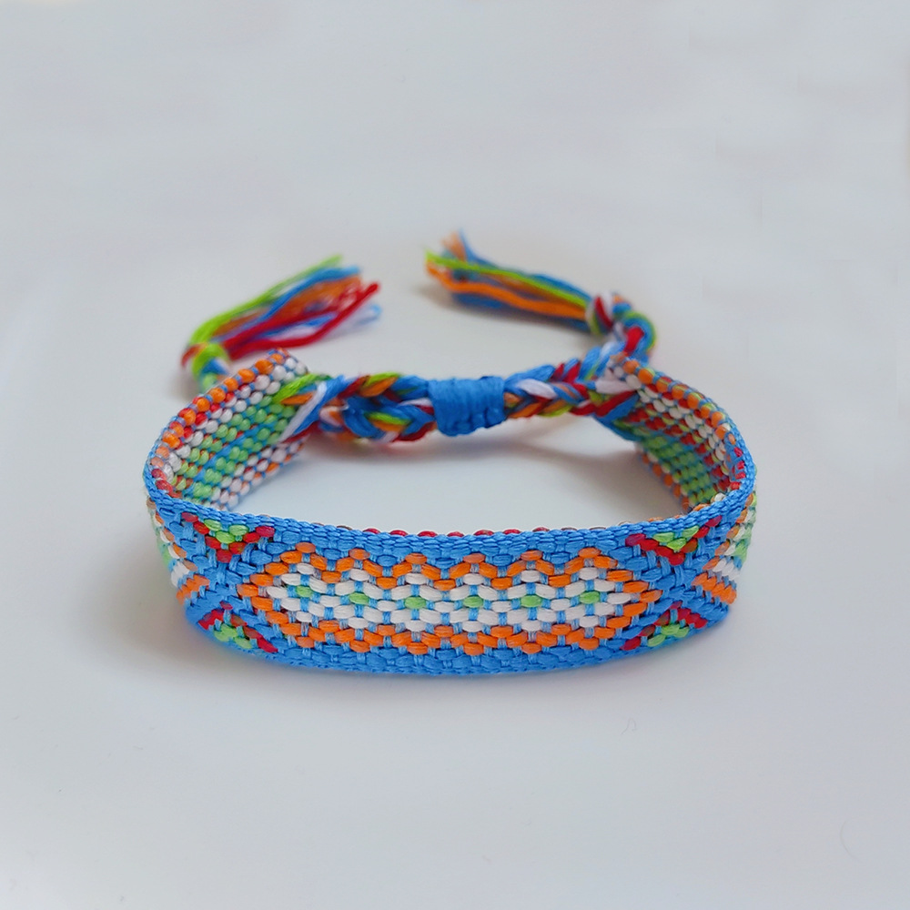 Picture of Colombian Style Ribbon Cotton Bracelet Women's Handmade Woven Ethnic Style Geometric Color Tassel Pure Lucky Hand Rope