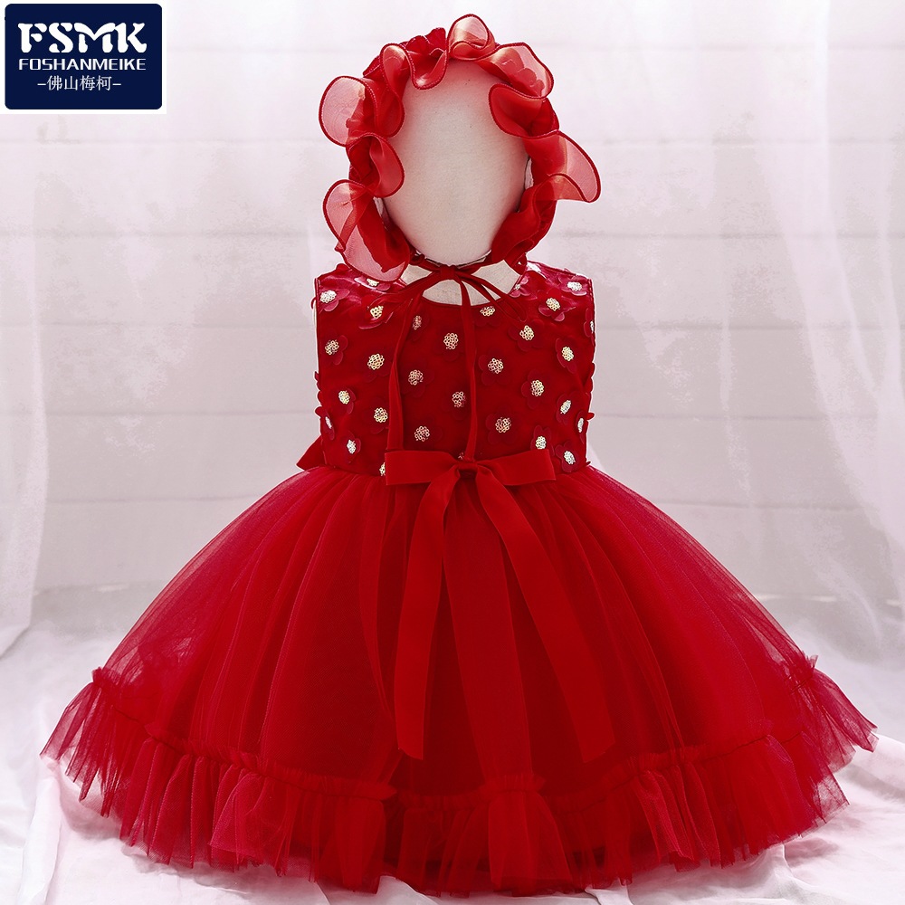 2024 European and American New Kidsren's Dress Sequined Embroidered Baby Dress One-Year-Old Baby Princess Dress Birthday Dress