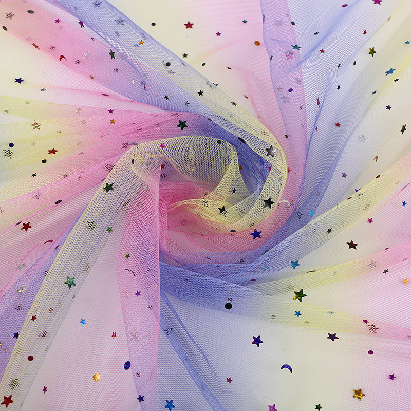 Picture of Rainbow Star and Moon Mesh 36A Sequin Glitter Fabric Ins Background Soft Gauze Performance Dress Princess Dress Mesh Fabric