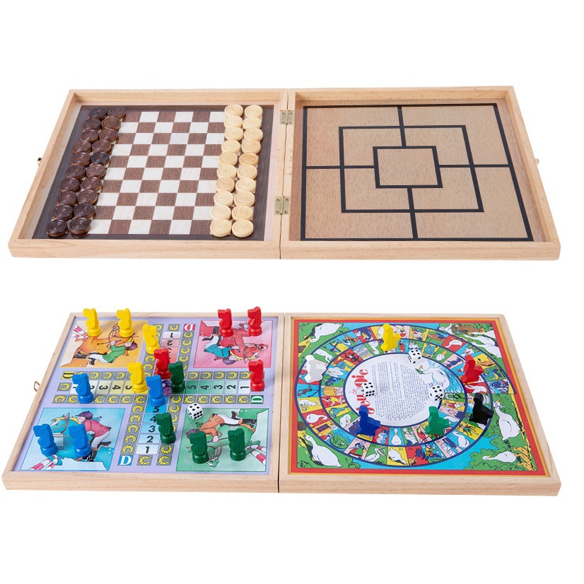 Picture of Wooden Fun Four-In-One Multi-Functional Chess Game for Young Children, Parent-Child Interactive Educational Early Education Board Game Toy