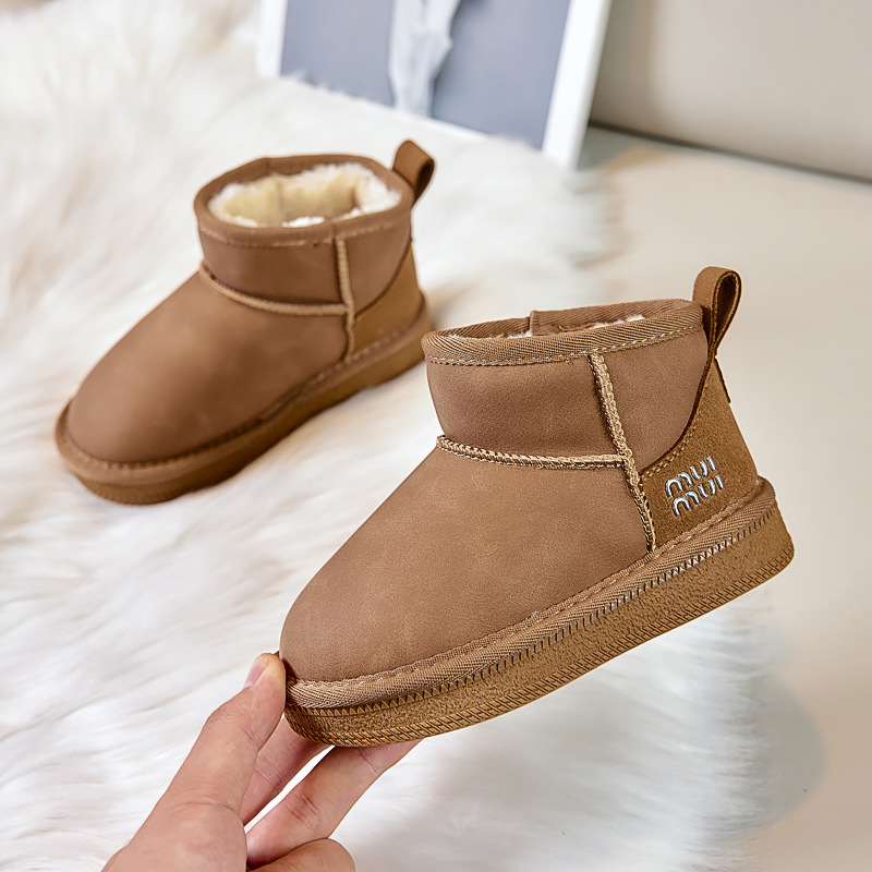 2025 Winter Children's Snow Boots Low Barrel Slip-on Cotton Shoes Thickened Large Cotton Warm Shoes for Boys and Girls Large Children's Shoes