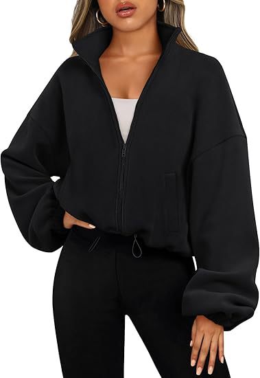 Picture of 2025 Amazon Cross-Border Short-Sleeved European and American Style Fashionable Casual Stand-Up Collar Long-Sleeved Zipper Drawstring Warm Cardigan