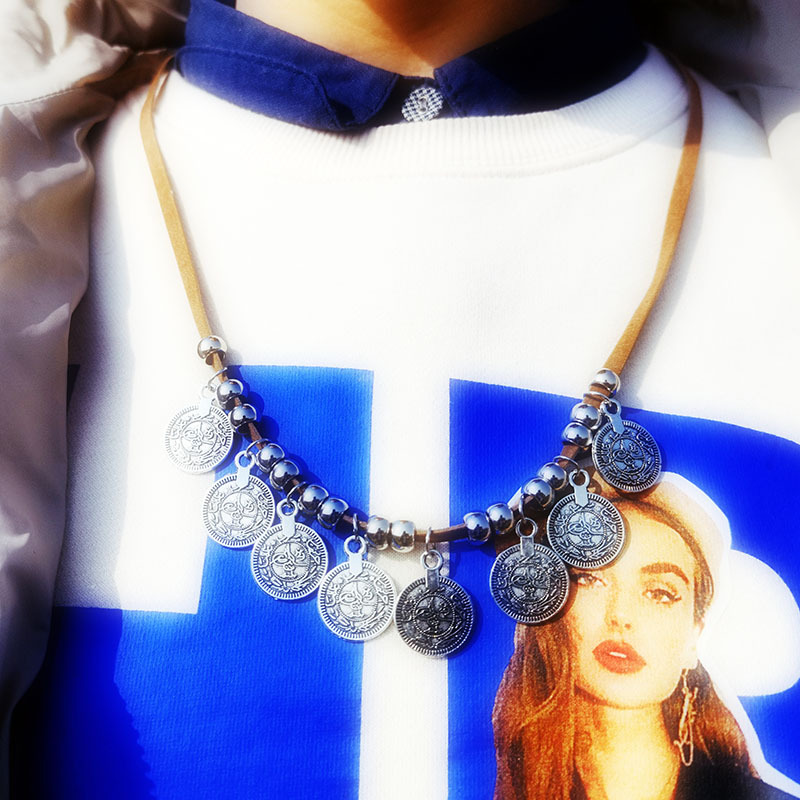 Picture of European and American ebay new products overseas bohemian suede coin beaded necklace pagan Leather sweater chain