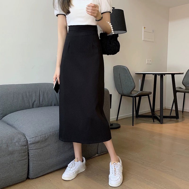 Picture of Plus Size Spring, Summer and Autumn Fat mm High-Waisted Suit Skirt for Women A-Line Slimming Look Design Slit Covering Crotch Black Skirt