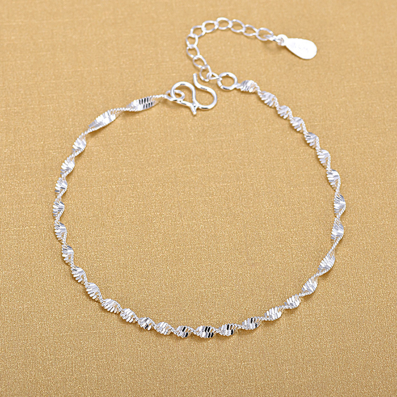 Korean version of S925 silver bracelet anklet Ladies wave water pattern jewelry simple small fresh twist rope thin chain manufacturers wholesale