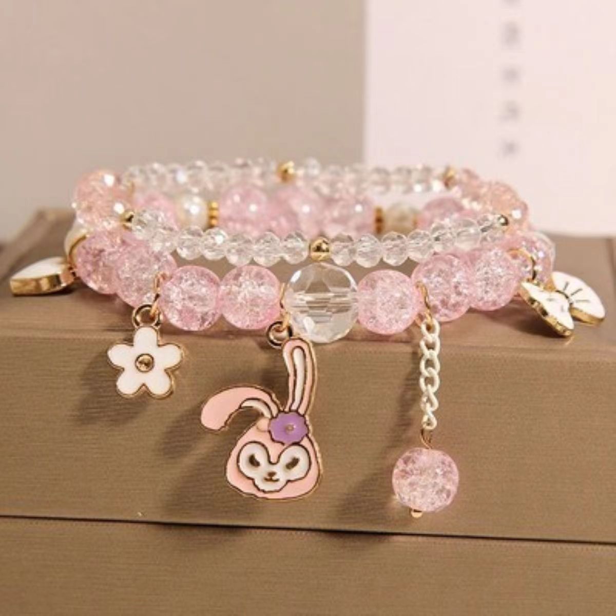 Picture of Cute Rabbit Children's Bracelet Female Princess Little Girl Crystal Beaded Student Korean Style BFF Sisters Bracelet Jewelry