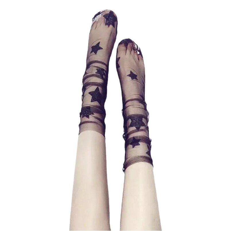 New Spring and Summer New Japanese Style Shining Stars Mesh Socks Thin Fashion Mesh Stacked Socks Summer Women