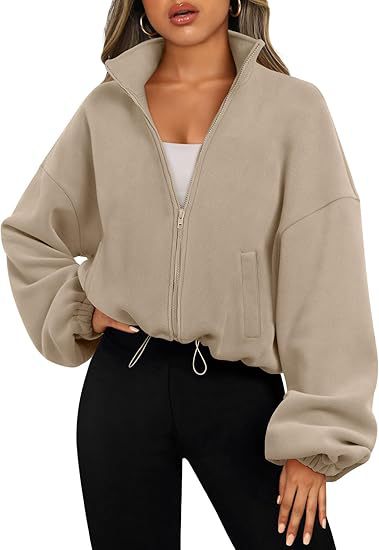 Picture of 2025 Amazon Cross-Border Short-Sleeved European and American Style Fashionable Casual Stand-Up Collar Long-Sleeved Zipper Drawstring Warm Cardigan