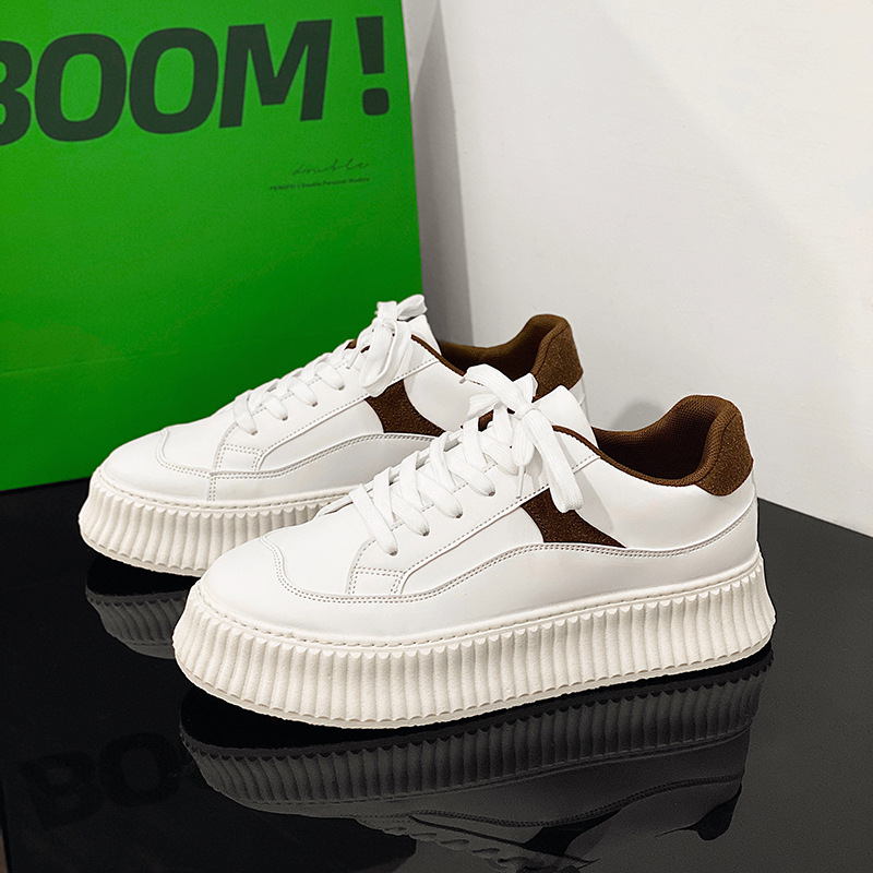 Picture of 2025 New Sneakers Thick Sole Ins Casual Sports Hong Kong Style Harajuku Ulzzang White Shoes Men's Trbottomy