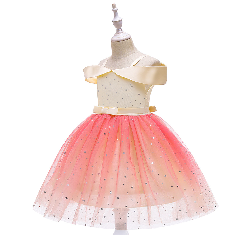 Picture of European and American New Summer Girls' Dress Starry Sky Sequined Tutu Skirt One-Shoulder Off-Shoulder Children's Dress Princess Dress