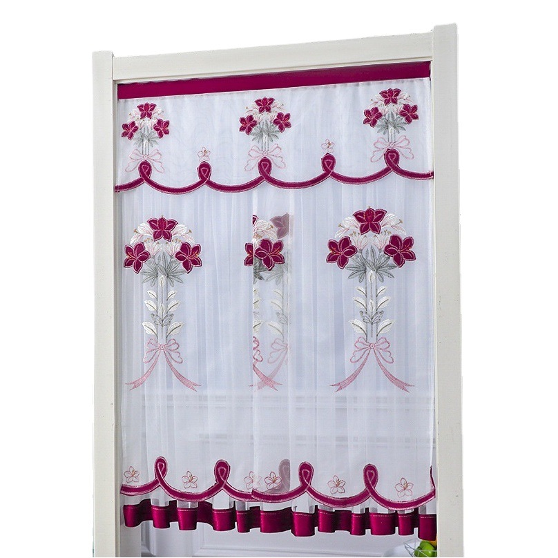 New Double-Layer Gauze Door Curtain Gauze Curtain Partition Half Curtain Bedroom Kitchen Bathroom Lace Anti-Mosquito Decorative Curtain Without Punching