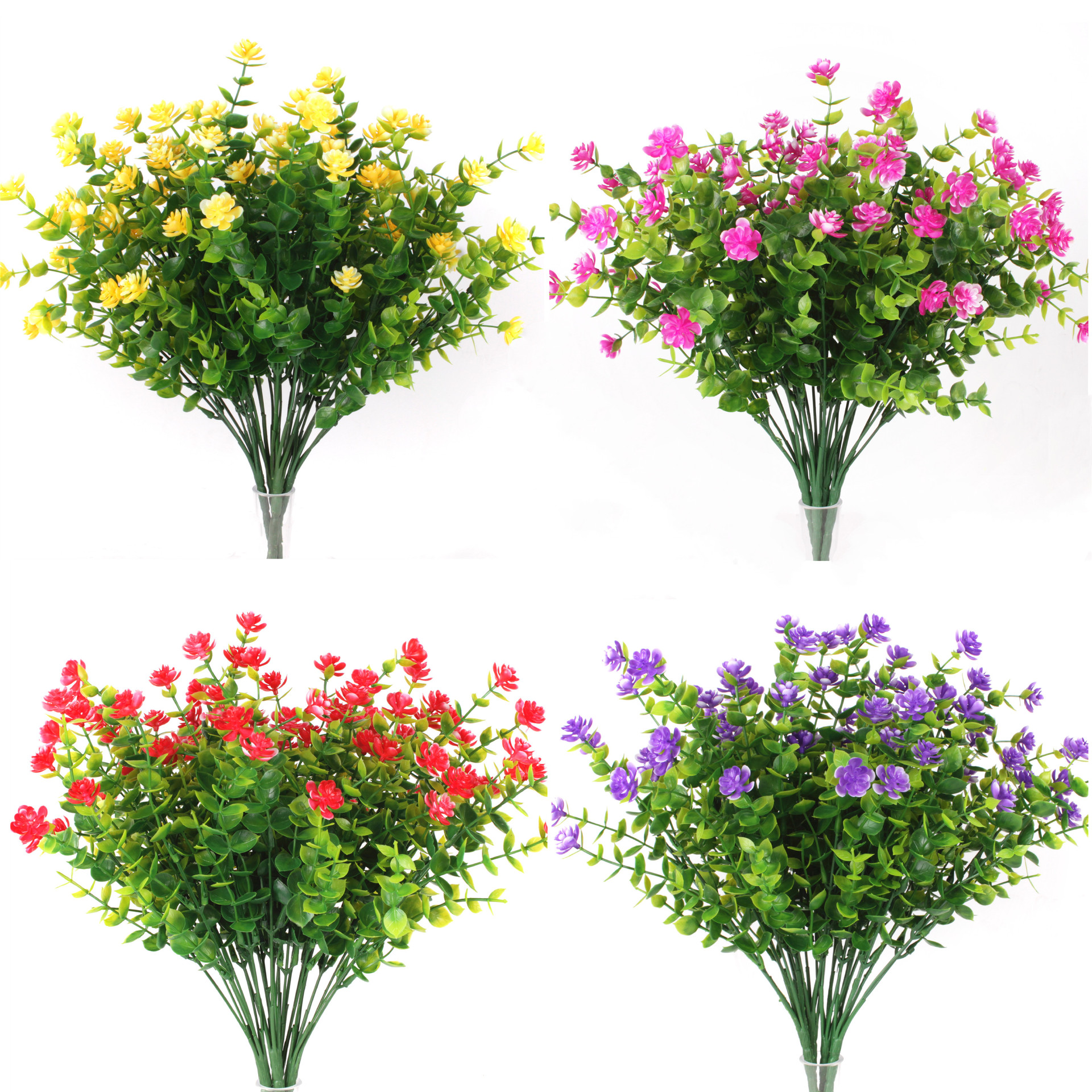 Factory supply artificial flower artificial flower plastic dried flower eucalyptus Rose green plant pot 7 fork 35