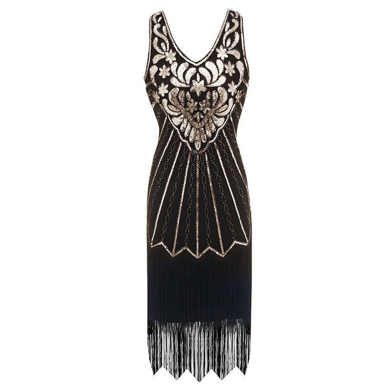 Picture of European and American 1920s Retro V-neck Sequin Gatsby Light Luxury Sequin Tassel Dress dress Party Ball Dress