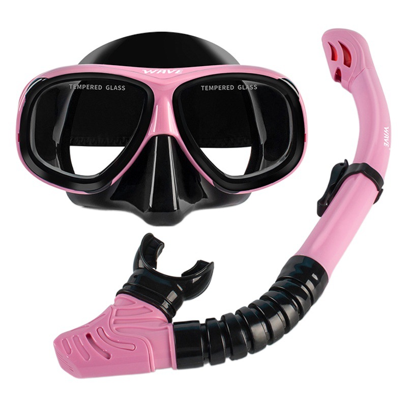 Picture of wave professional snorkeling two-piece silicone full dry breathing tube large frame with degrees diving goggles
