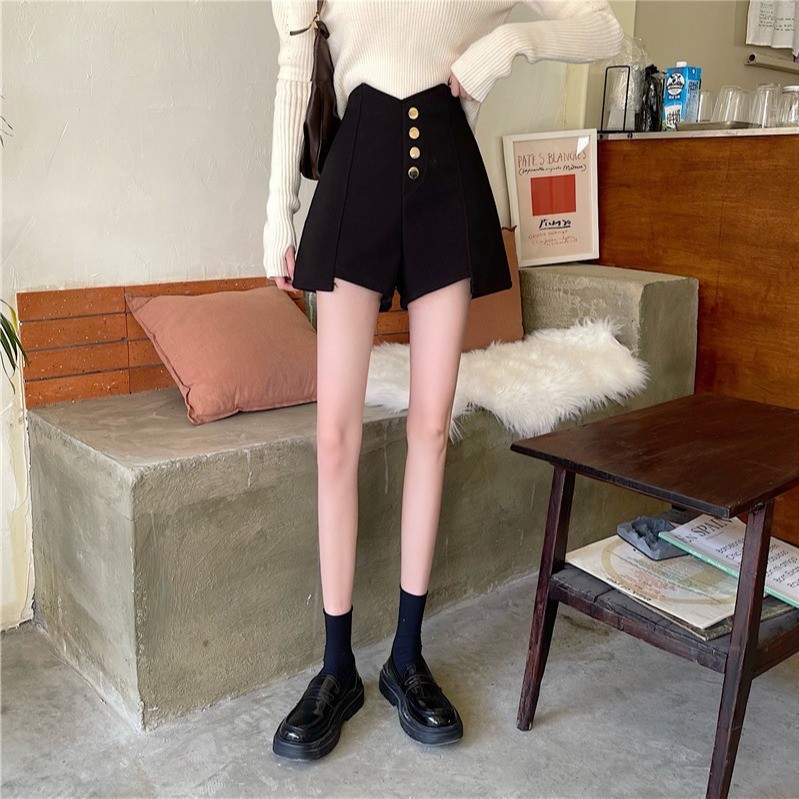 Design Sense High Waist Slimming Casual Wide-leg Pants Women's Summer Irregular Suit Material A- shaped Short Pants Ins Hot Pants Thin