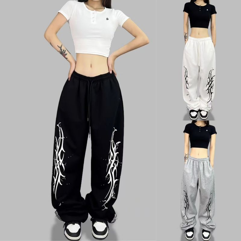 American-style Hiphop Hip-hop Dancing Pure Cotton Straight Leg Casual Pants Women's High Waist Dagging Wide Leg Trousers Hip-hop Pants