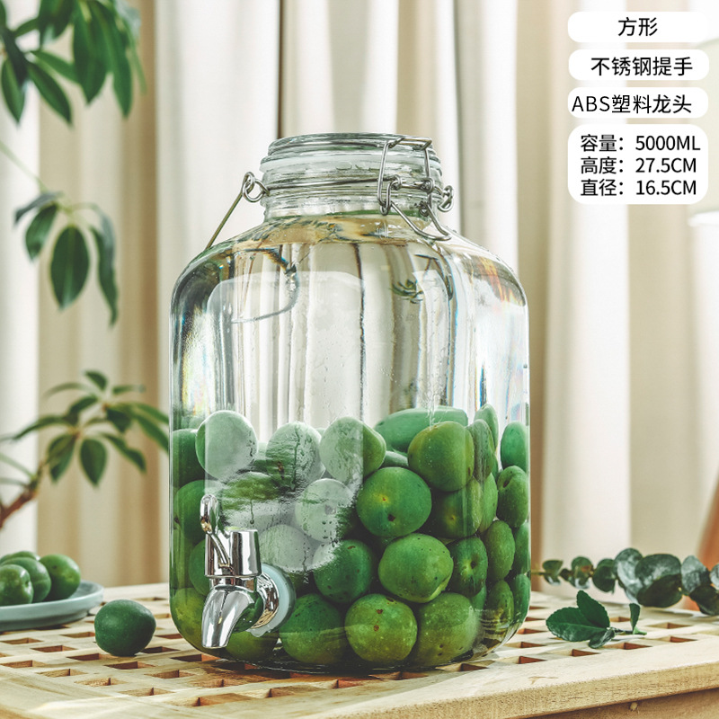 Picture of Wholesale sparkling wine glass bottle green plum bayberry wine bottle with tap brewing bottle household sealed pickled vegetable glass jar