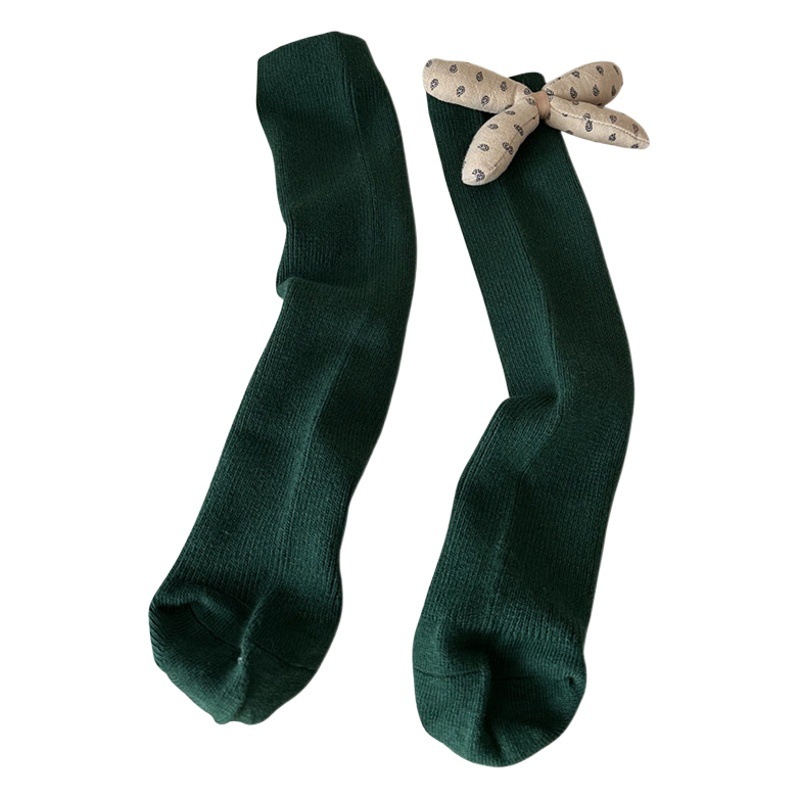 Strictly selected girls' socks spring and autumn children's pile Socks striped solid color bow baby girls' mid-calf socks Lolita