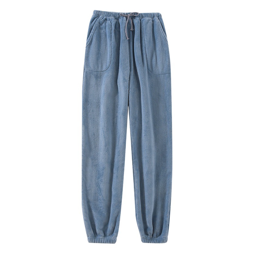 Pajamas men's autumn and winter flannel warm pajama pants thickened fleece-lined coral fleece home warm pants men's trousers