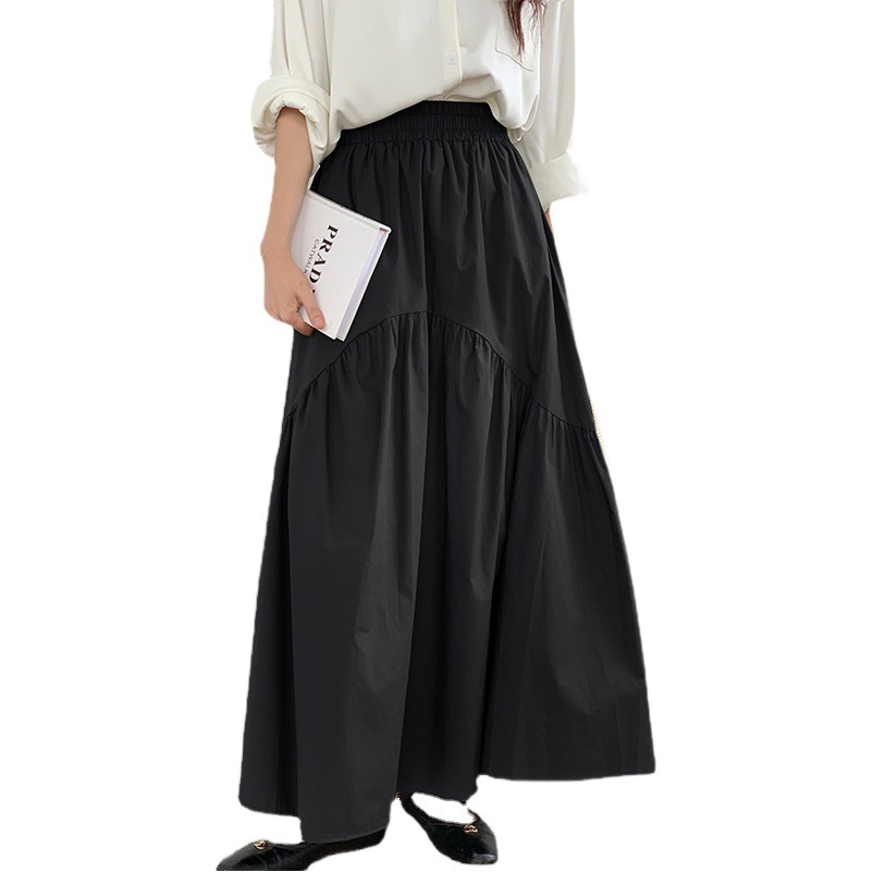 Japanese Design Sense Casual All-match Vintage Wave Pleated High Waist Skirt Solid Color Fishtail Skirt Large Swing Long Skirt