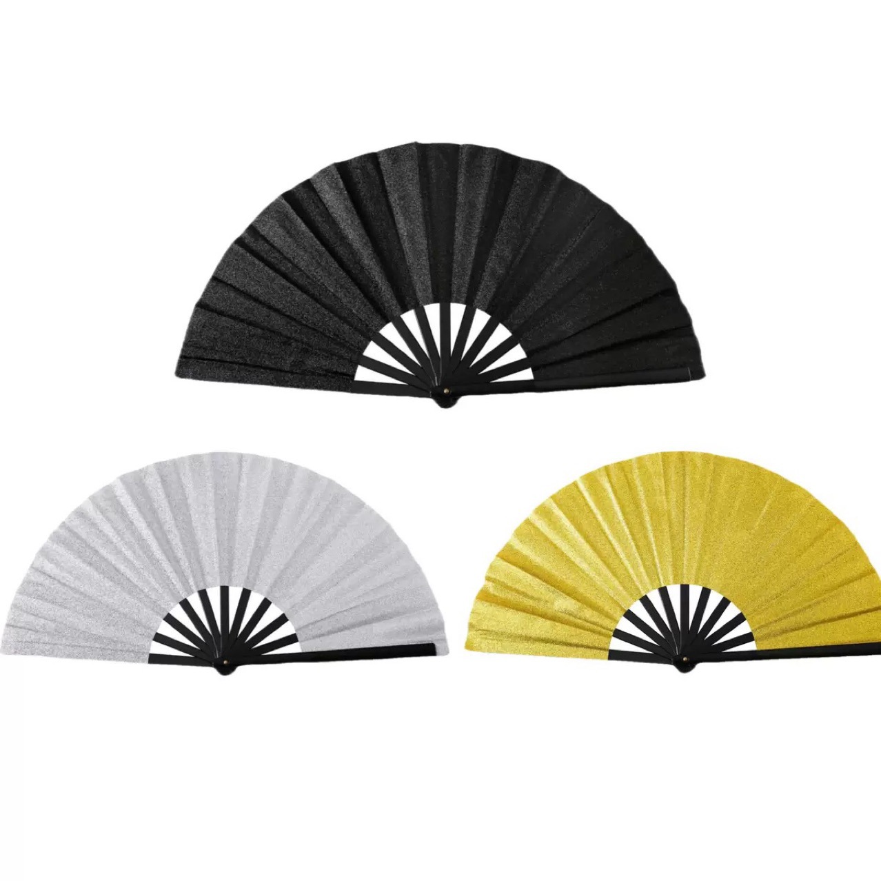Picture of Fan Plastic Glitter Powder Solid Color Kung Fu Fan Martial Arts Fan Dance Fan Folding Classical Performance Fan Amazon Explosions