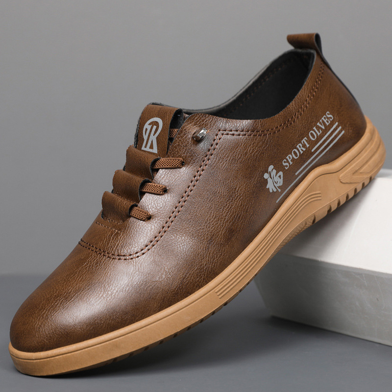 2025 New Men's Lace-Up Casual Leather Beanie Shoes Fashionable and Easiest for Match Soft Soled Leather Shoes Plaid Driving Shoes for Men