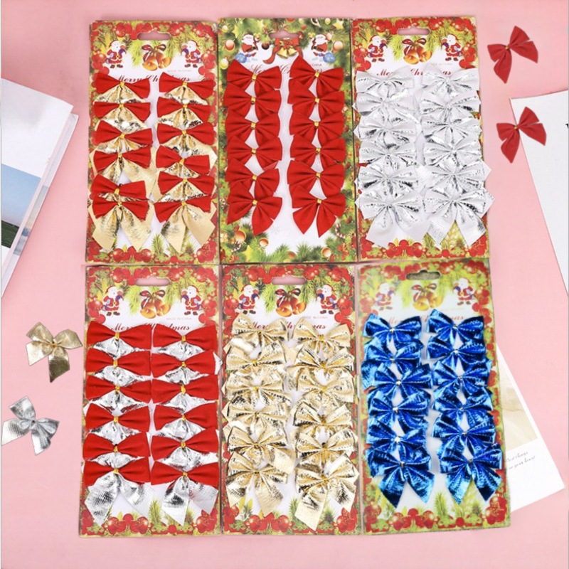 Christmas Tree Decorations Christmas Bow Pendants Small Pendants Christmas Non-Woven Flocking Gold Red