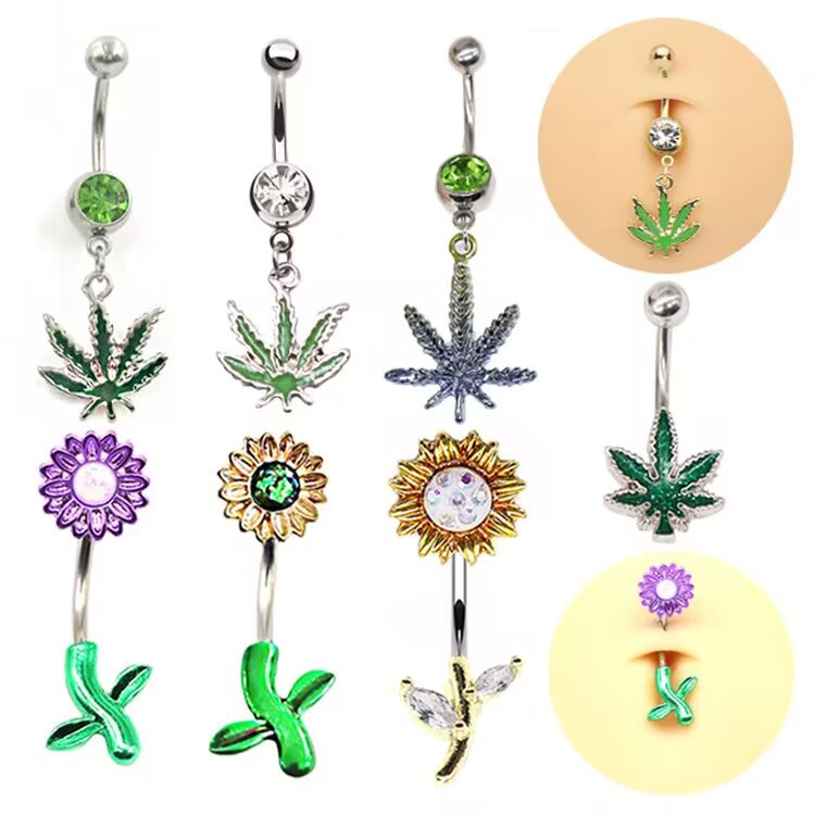 Gaibei European and American cross-border maple leaf navel ring moon navel ring sunflower navel jewelry navel nail piercing jewelry manufacturer in stock