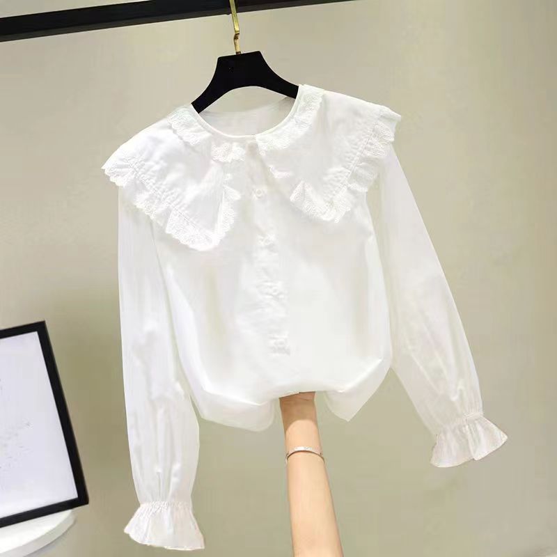 Picture of Girls' Spring and Autumn Shirt New Korean Style Foreign Style Long Sleeve White Shirt Children's Lace Doll Collar Base Top Trendy