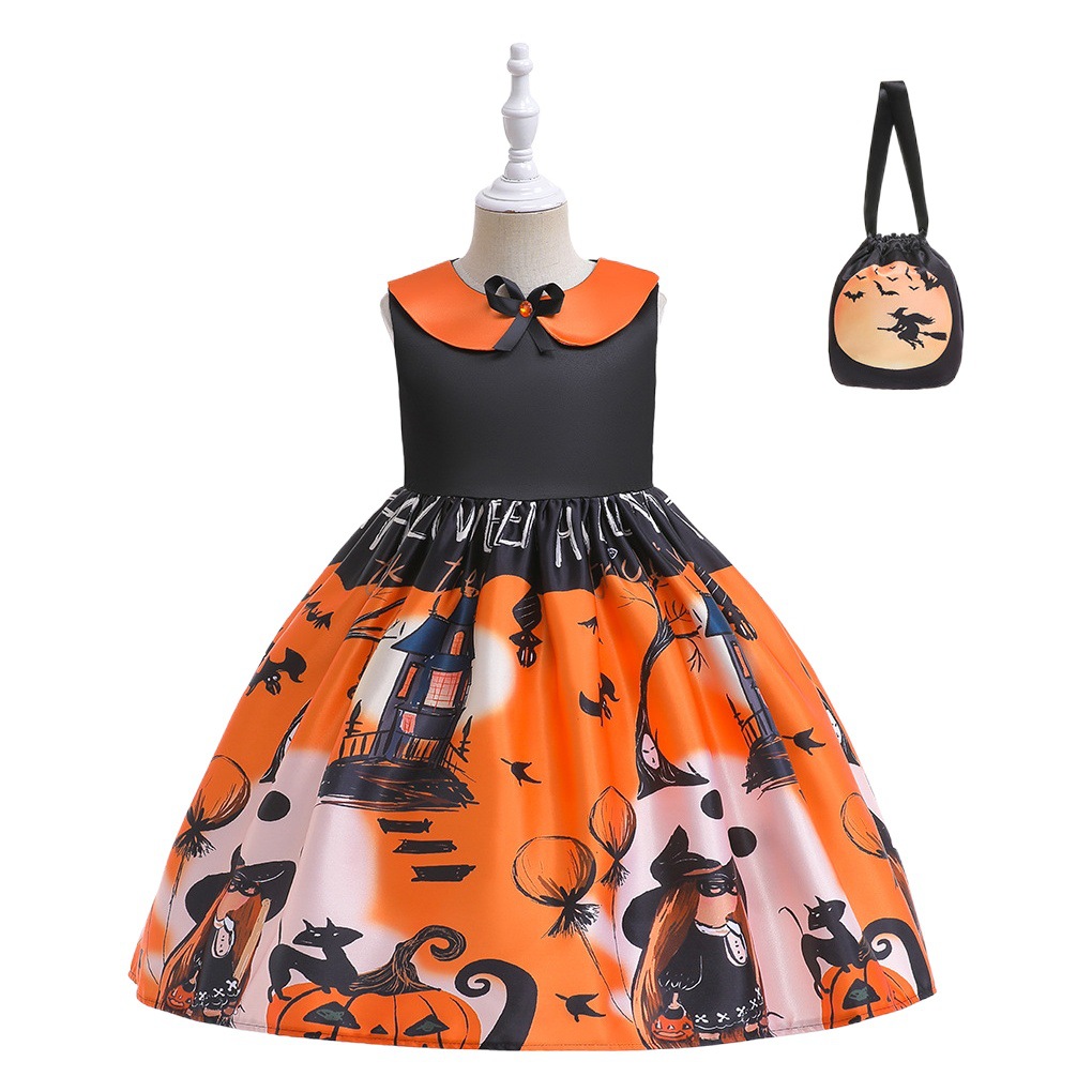 20.24 million Holy Dress New Pumpkin Lantern Witch Print Dress halloween Children's Cosplay Performance Dress