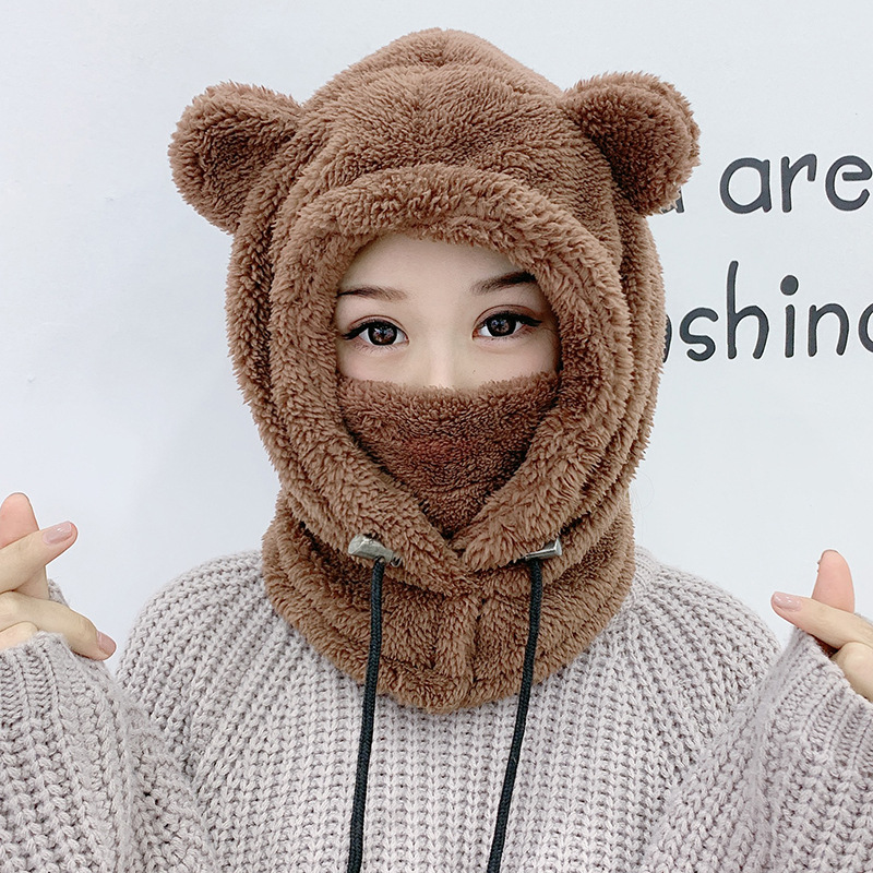 Hat women's autumn and winter warm cycling windproof and cold-proof hat scarf integrated electric car face cover mask mask children
